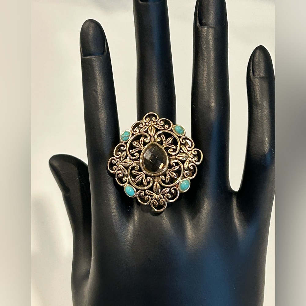 Vintage Barse Turquoise & Amethyst Bronze Ring Size 7 - Picture 2 of 8